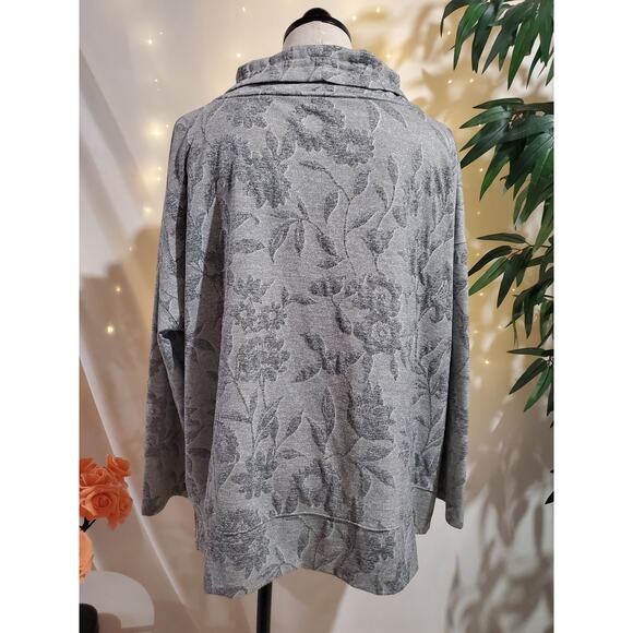 T by Talbots Floral Funnel Tie Neck Pullover Sweatshirt Womens Size 3XP Gray - Picture 3 of 10